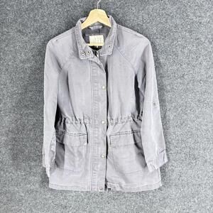 A New Day Jacket Women S Small Gray Full Zip Long Sleeve Collared Pockets Cotton